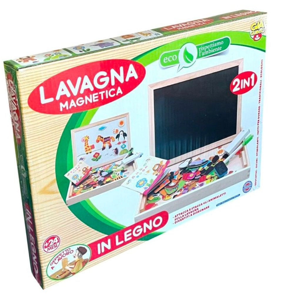 Trade Shop - Lavagna Magnetica 2in1 In Legno Animali Gessetti Forme Varie Gioco Educativo 24+ -