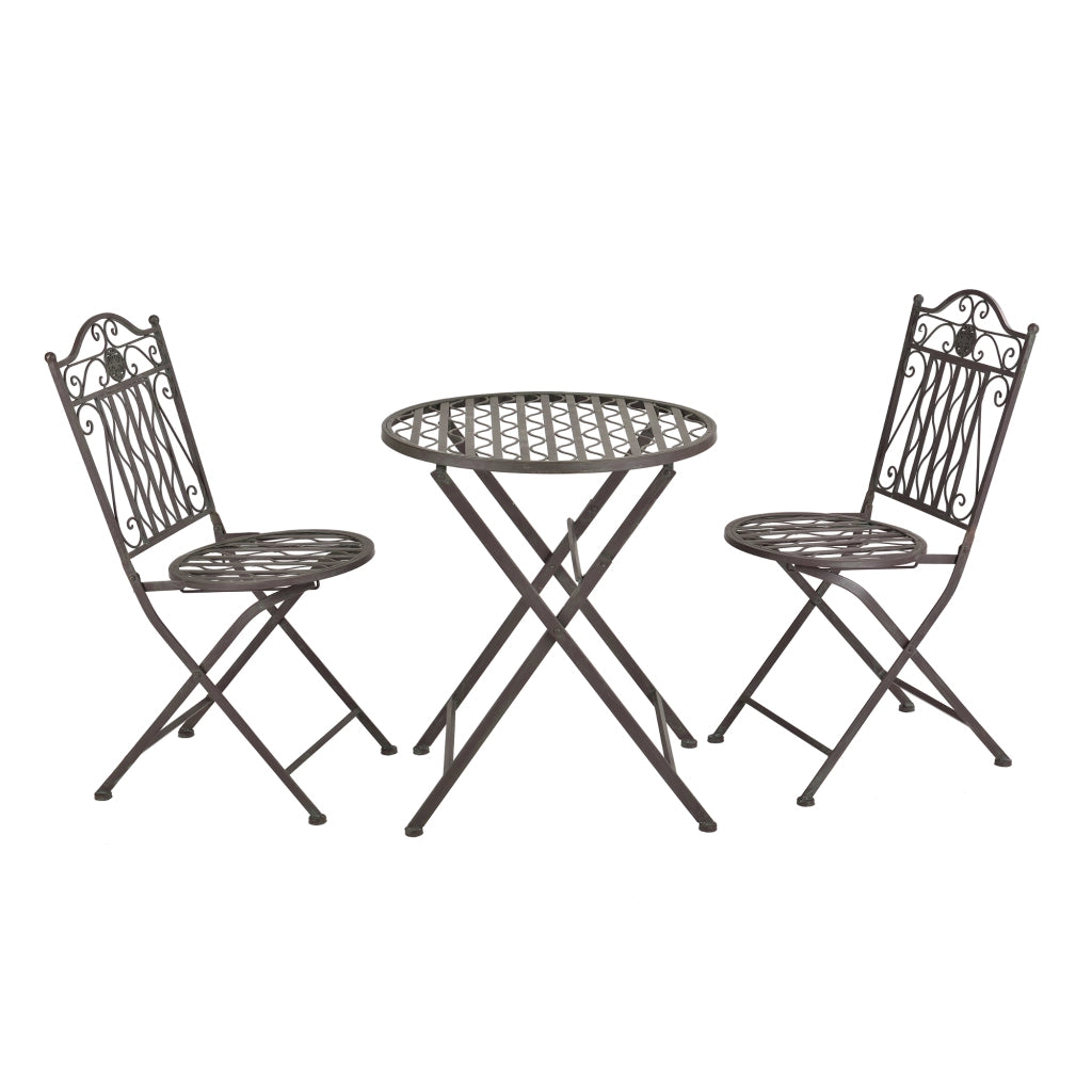 Set Bistrot Biella da Esterno con Tavolo Rotondo e 2 Sedie in Metallo Decorativo - Verde [en.casa]