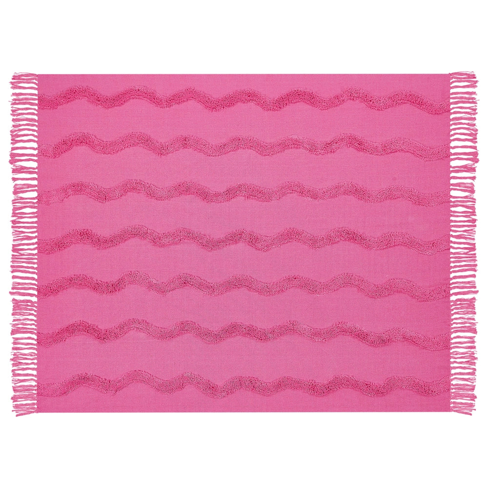 Coperta in cotone rosa con frange e motivo geometrico 125 x 150 cm stile boho soggiorno camera da letto accessorio divano
