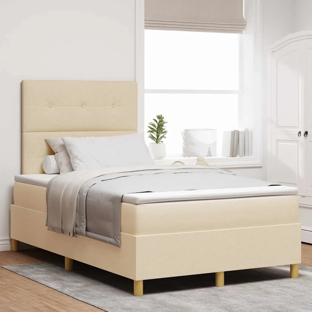 Letto a Sorgente LED con materasso Crema 120 x 200 cm Tessuto