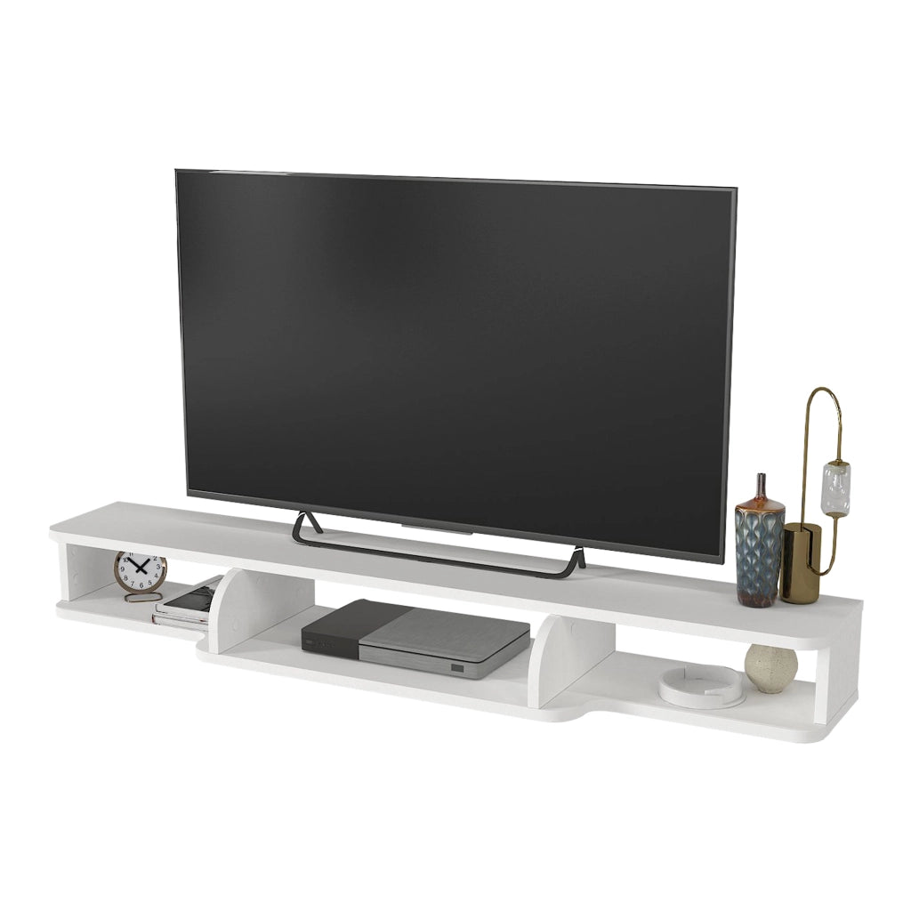Mensola Porta TV Sospesa Aar con Scomparti Aperti 135 x 30 x 16 cm - Bianco [en.casa]