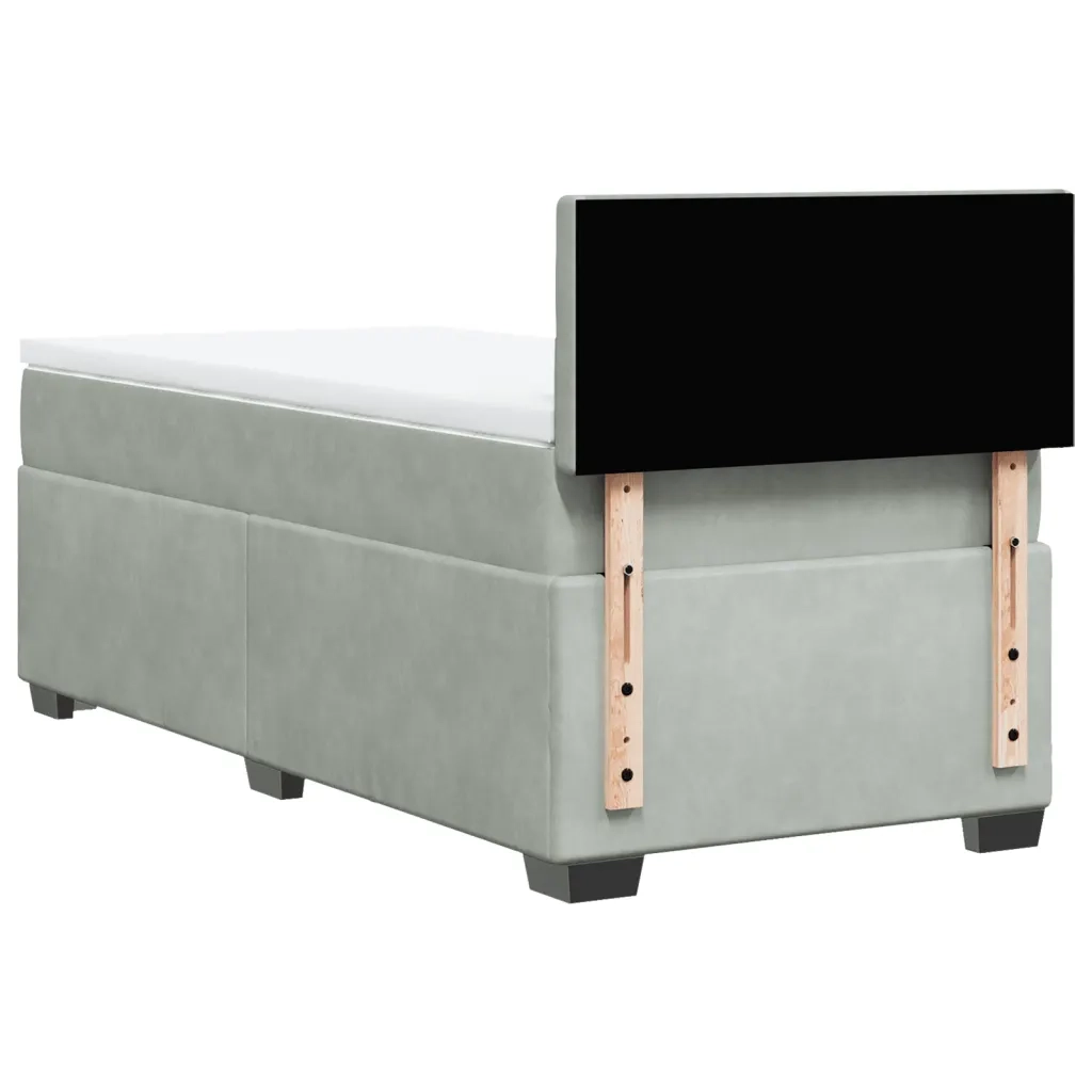 Letto singolo | Letto per adulti | Giroletto a Molle con Materasso Grigio Chiaro 90x200 cm Velluto