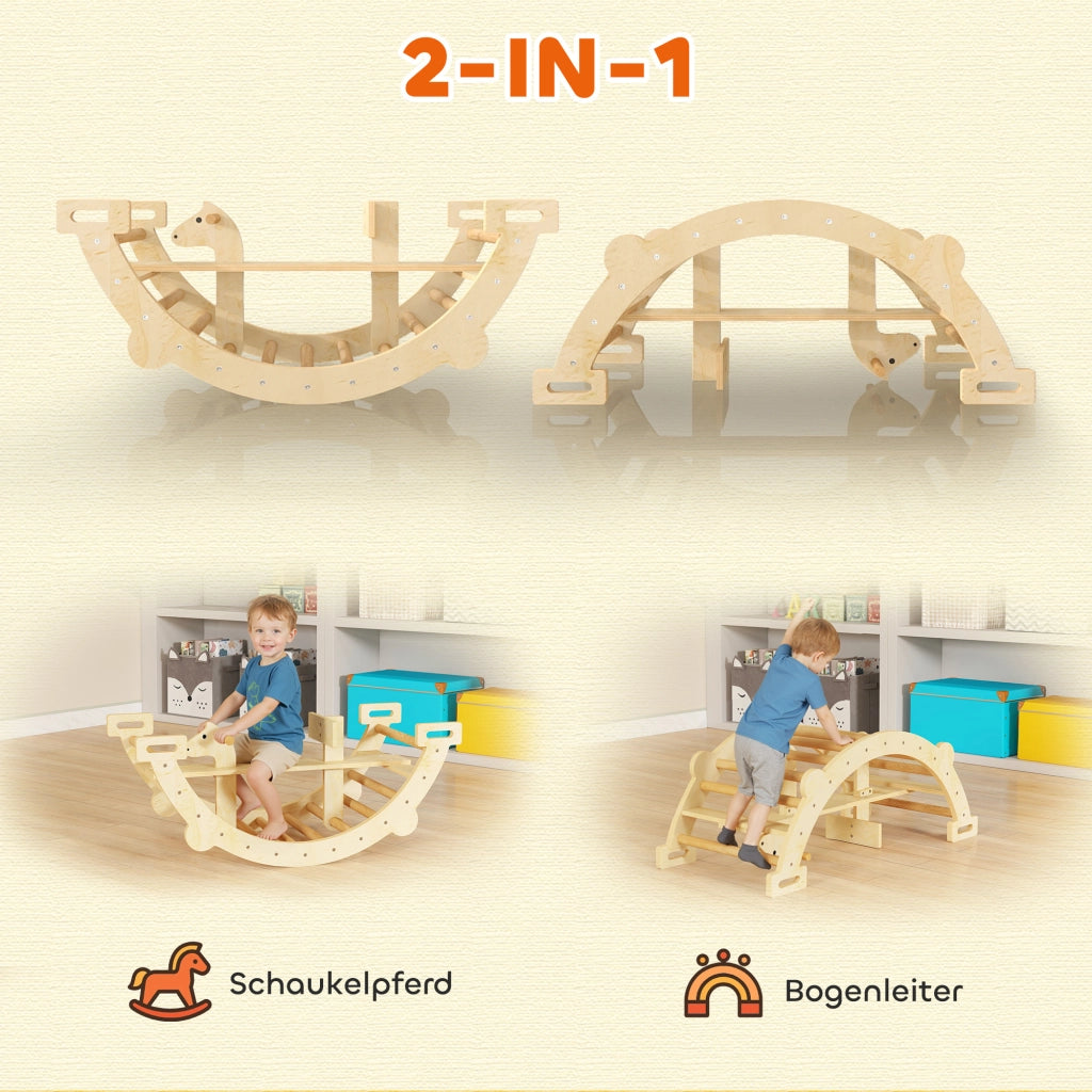Scala per bambini in legno 2 in 1 ¨C zephmum ¨C naturale 110x52x45 cm