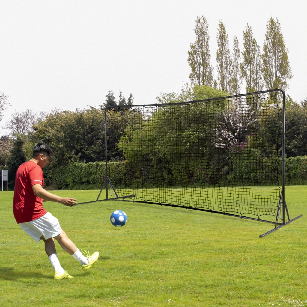 Reti da calcio rimbalzanti 372,5x182,5cm, Set di attrezzature da calcio con rete resistente alle intemperie Nero-Ricreazione outdoor