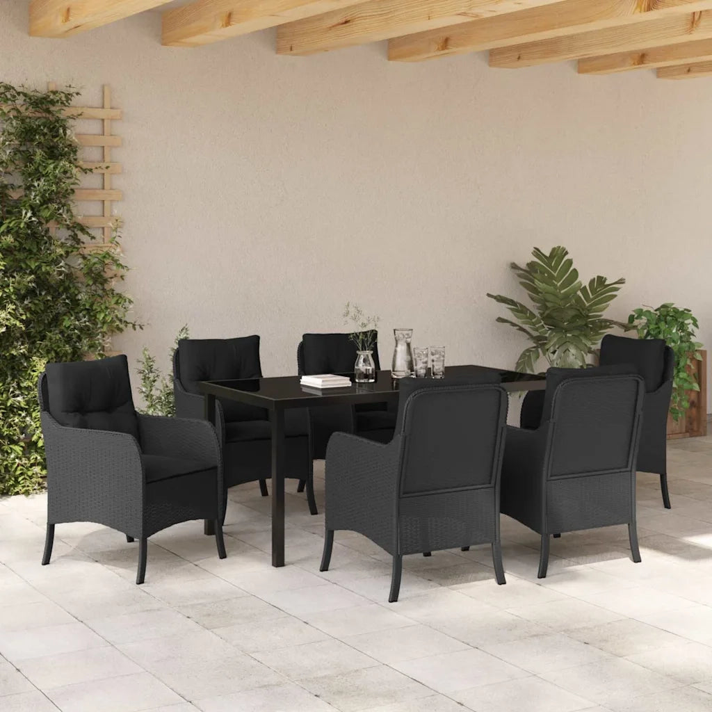 Set da Pranzo per Giardino con cuscino 7 pcs Nero polyrattan 3380152