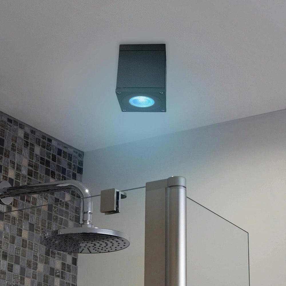 Trade Shop - Plafoniera Faretto Quadrato Soffitto Impermeabile Gu10 Vasca Box Doccia Bagno 230v - Nero