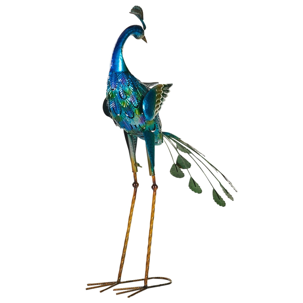 Figurina decorativa in metallo blu 75 cm Pavone Peacock Decorazione per interni esterni Soggiorno