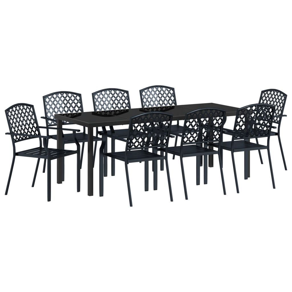 Set da Pranzo per Giardino da 9 Pezzi in Acciaio Anthracite