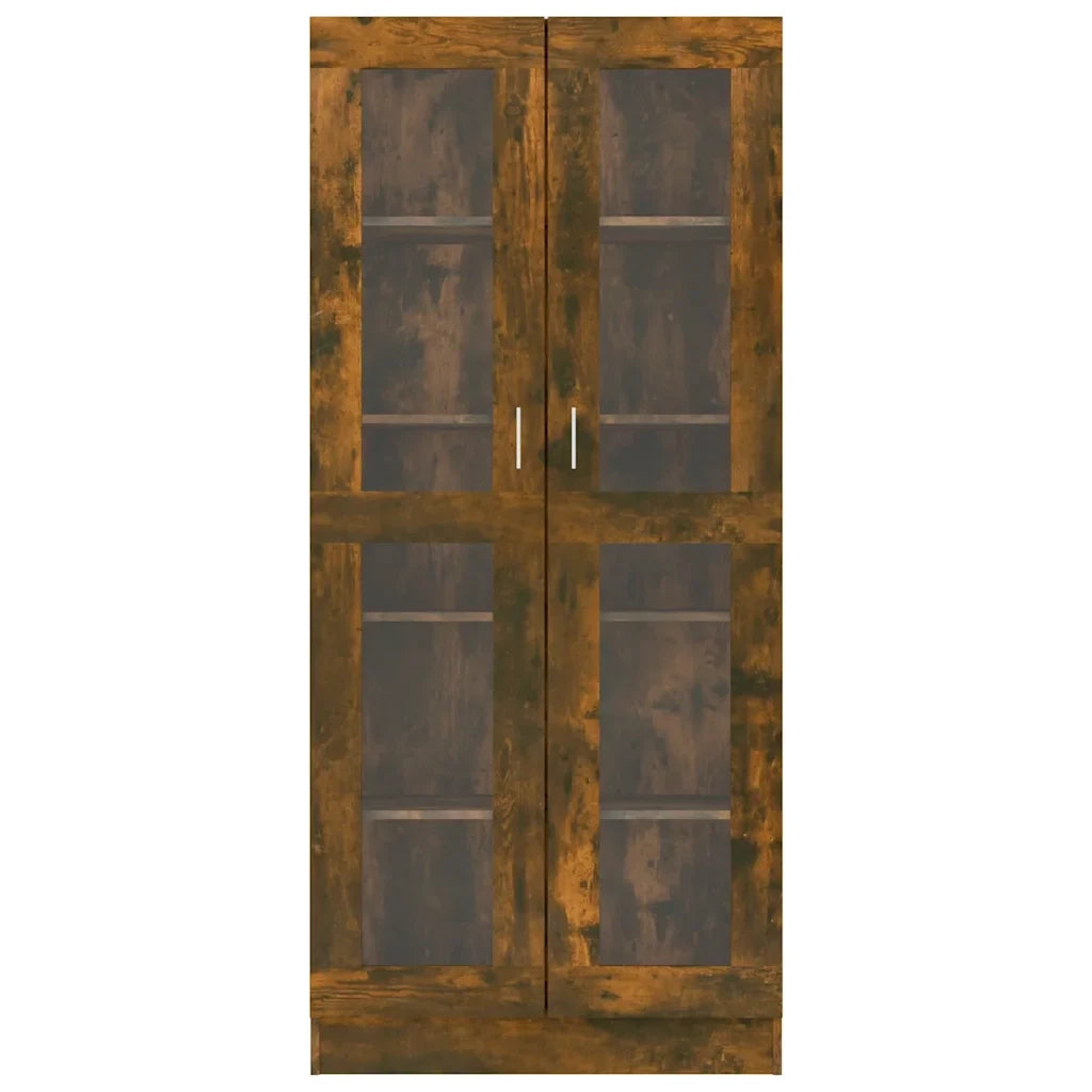 Vetrina moderna dal design pulito 82,5 x 30,5 x 185 cm con 5 scomparti realizzata in legno composito effetto rovere affumicato 02_0048219