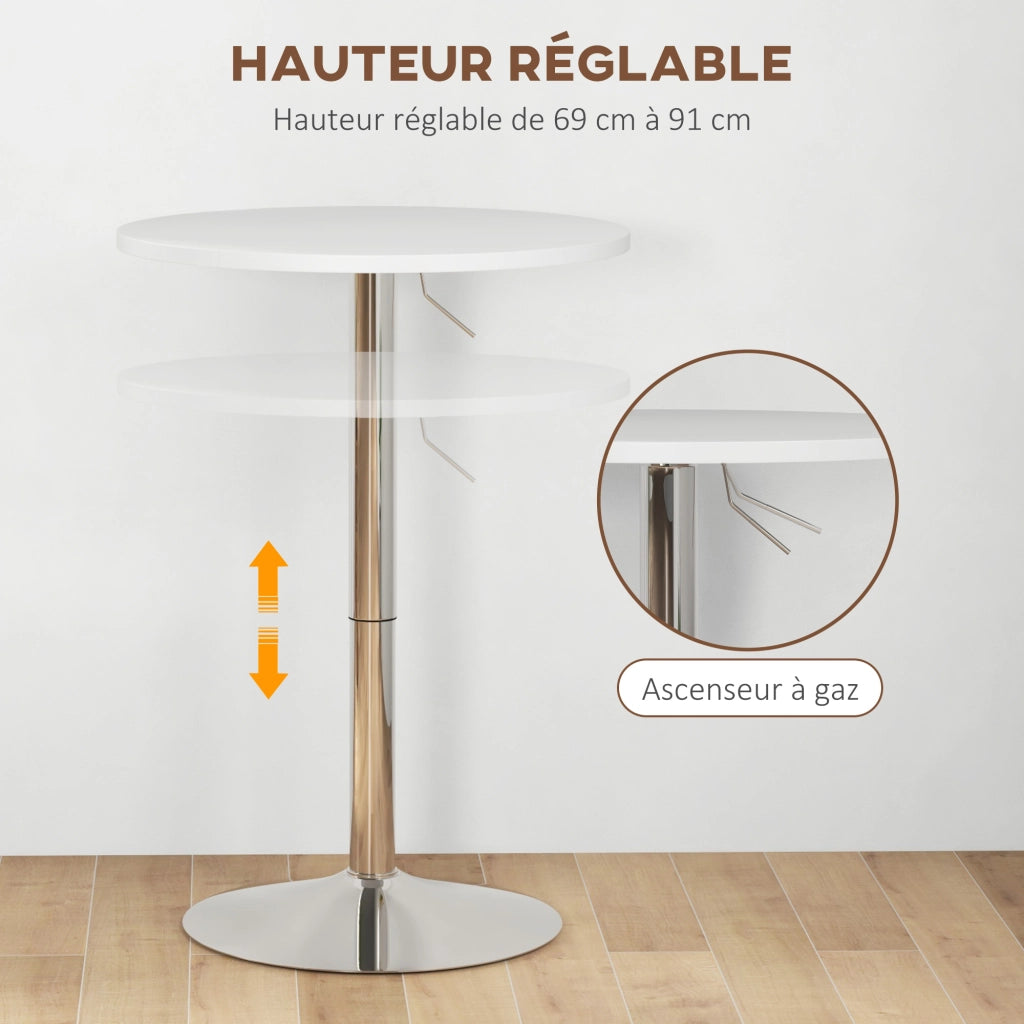 Tavolo bar rotondo regolabile 69-91 cm ¨C Xylo ¨C piano girevole 360¡ã bianco argentato