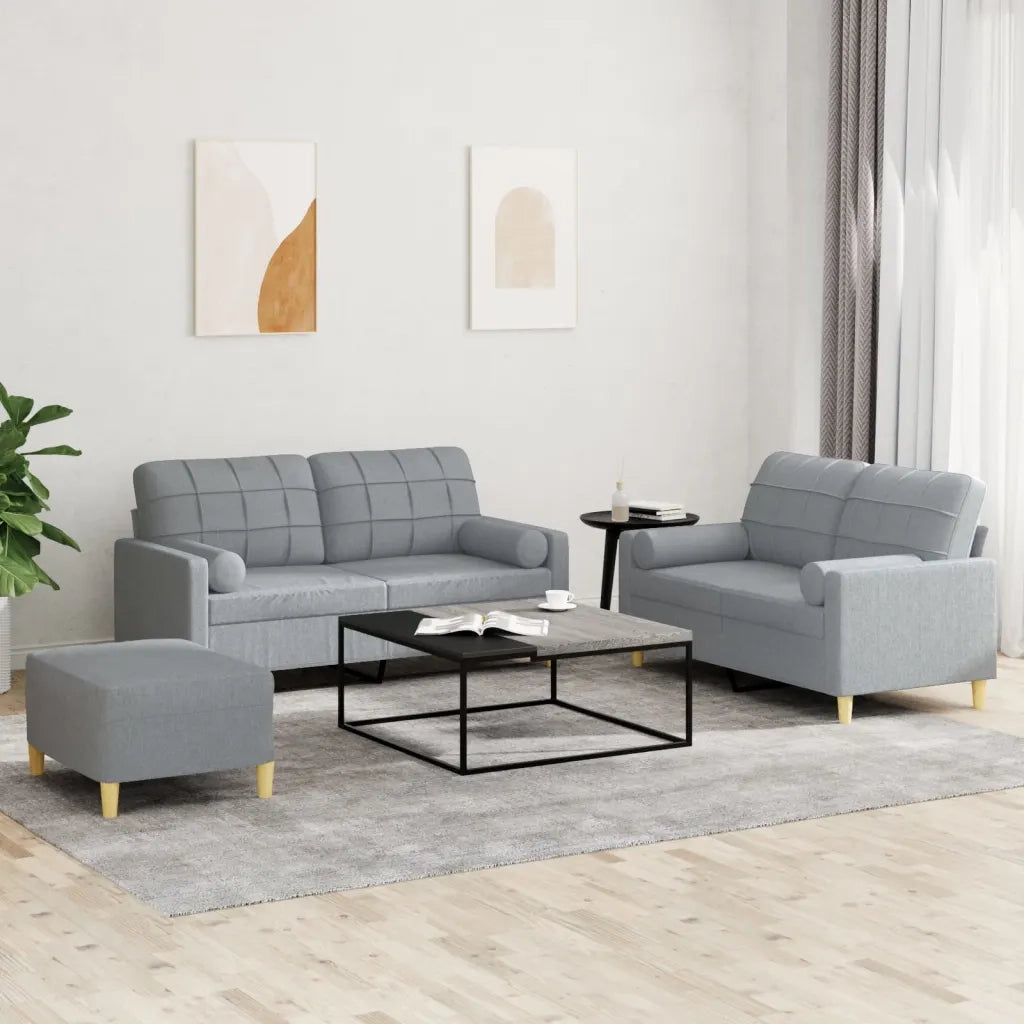 Set Divani 3 pz con Cuscini Grigio Chiaro in Tessuto 3201298