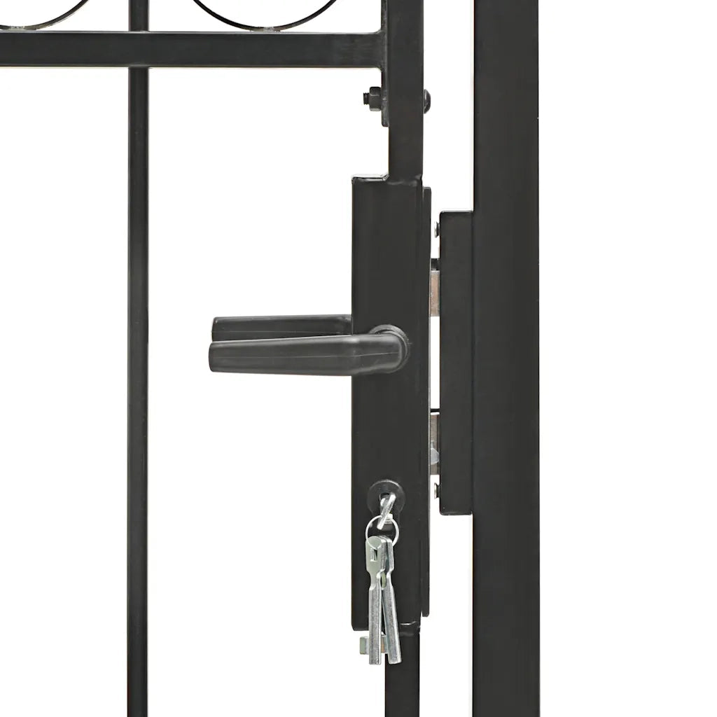 Cancello per recinzione Assen con parte superiore ad arco in acciaio 102x125 cm Nero 143085