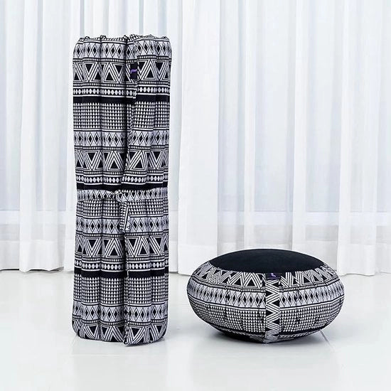 Cuscini di Meditazione - 1 Cuscino a Sfera Zafu Yoga e 1 Mat Matita Quadrata Opaca - Riempito con Kapok Ecocompatibile