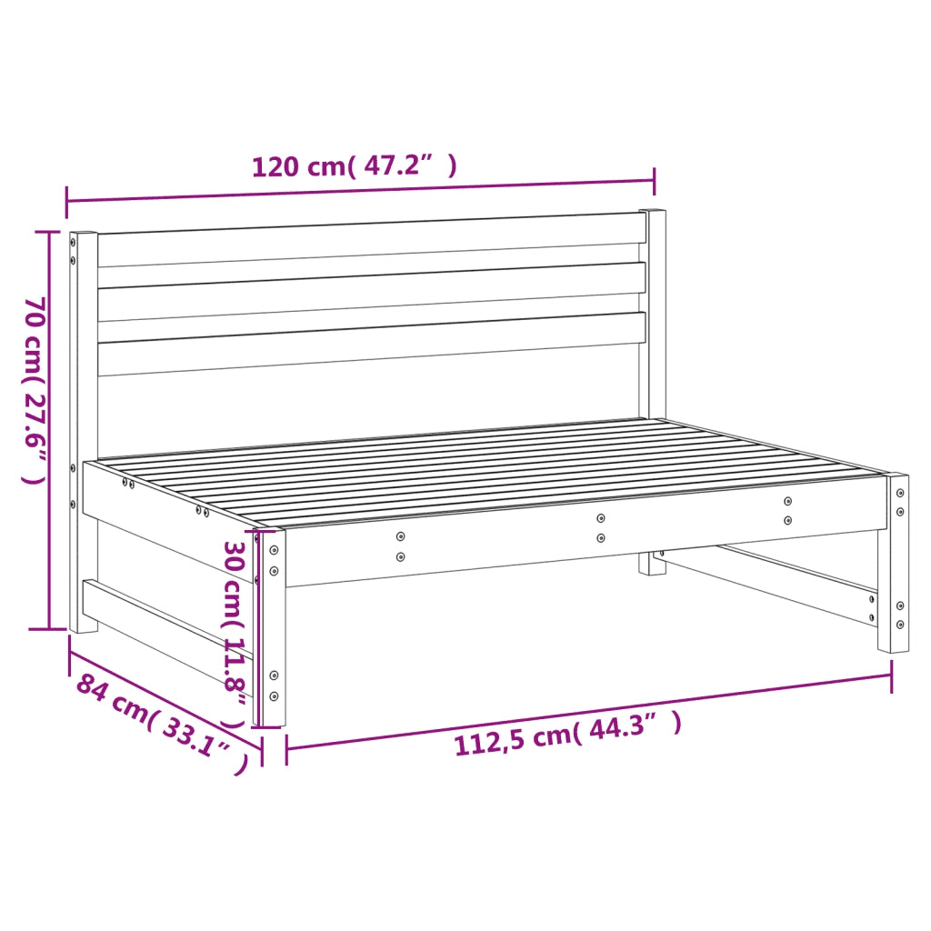Divano Centrale Giardino-Sofa Modulare-Divanetto da esterno Bianco 120x80cm Legno Massello Pino 660511