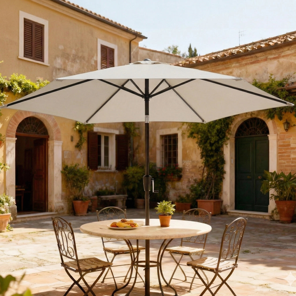 Ombrellone da Giardino Inclinabile 2x2 m a 6 Stecche con Manovella in Metallo e Poliestere Grigio Chiaro