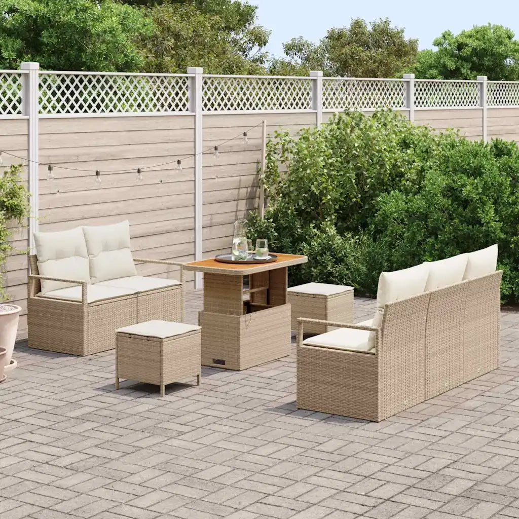 Set Divano da Giardino con cuscino 8 pcs Beige e Crema