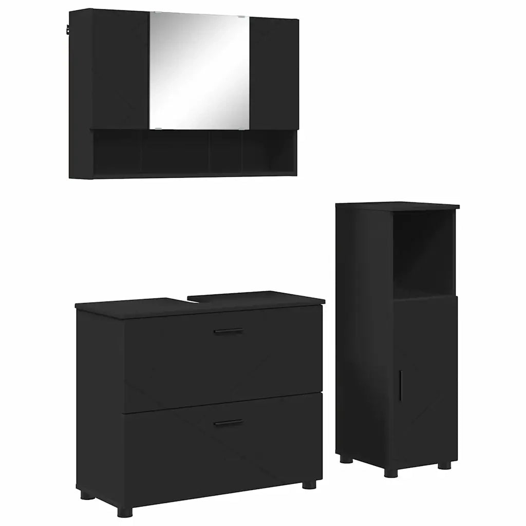 Set di mobili per il bagno con cassetto con porta 3 pcs Nero 3393024