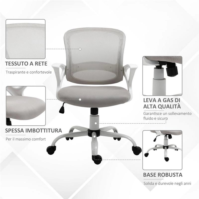 SEDIA ERGONOMICA DA UFFICIO CON ALTEZZA REGOLABILE IN TESSUTO A RETE GRIGIO
