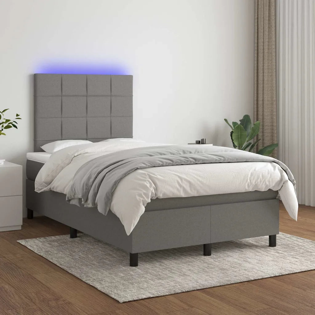 Letto a Molle Materasso e LED Grigio Scuro 120x190cm in Tessuto 3270198