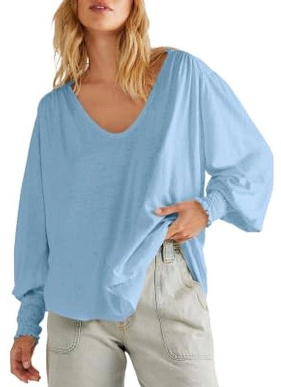 T-Shirt con collo V - Lunghe maniche - Cintura aperta - Blu - Comodo - Perfetto per ogni occasione informale - Adatto per le donne - Colore ...