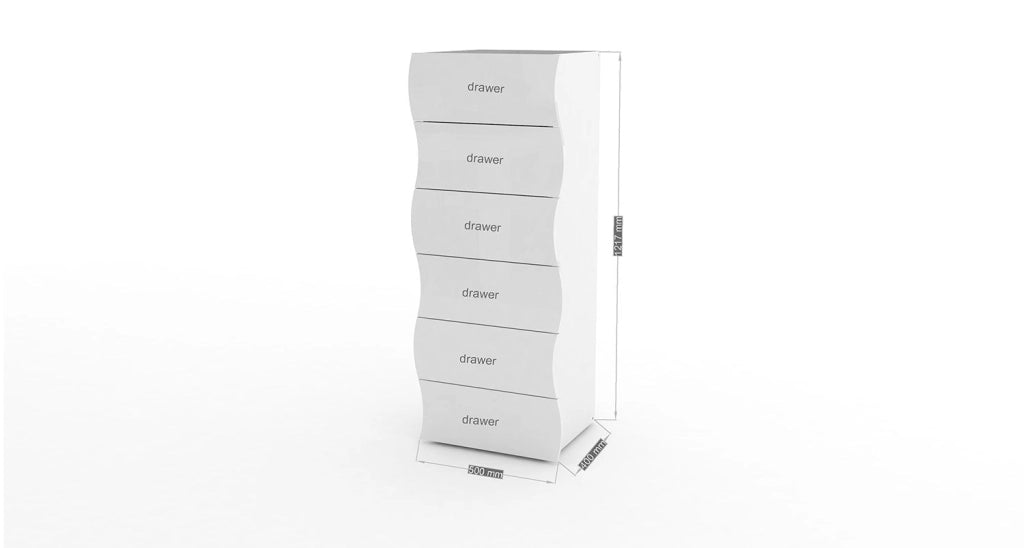 Cassettiera Alta 6 Cassetti 50x40x121,5 cm Onda 6C Bianco Lucido