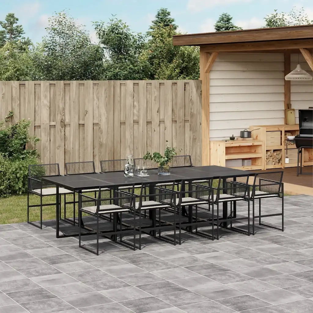 Set da Pranzo da Giardino 11 pz con Cuscini in Polyrattan Nero