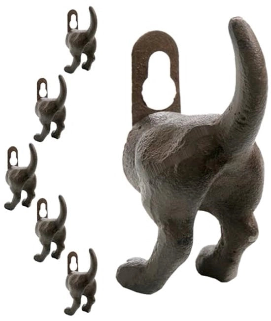 Set di 6 chiodi da parete in acciaio inossidabile per cani con base marrone - Set di chiodi da parete per cani con design vintage - Chiodi da parete per cani con coda per cinture di cani accessori per cani