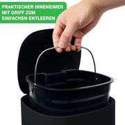 Contenitore per rifiuti bagno 5 litri - Design elegante - Piccola ciotola per cosmetici - Coperchio softclose - Contenitore per rifiuti nero