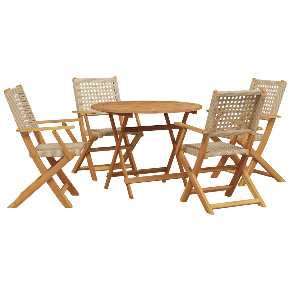 Set Pranzo da Giardino 5 pz Beige Polyrattan e Legno Massello
