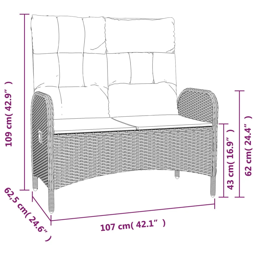 Set da Pranzo da Giardino 2 pz | Set Salotto da Giardino con Cuscini in Polyrattan Grigio