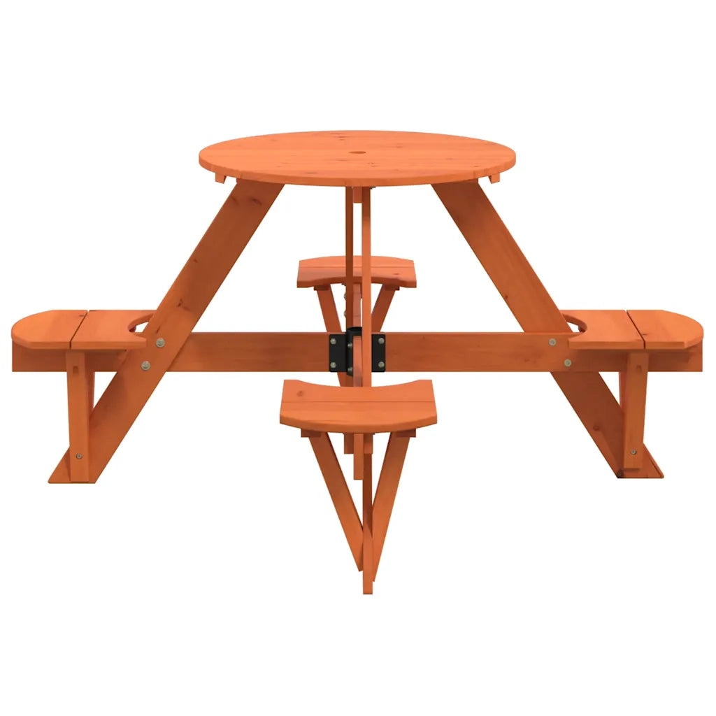 Tavolo da Picnic per 4 Bambini Rotondo con Foro in Legno Abete 4008988