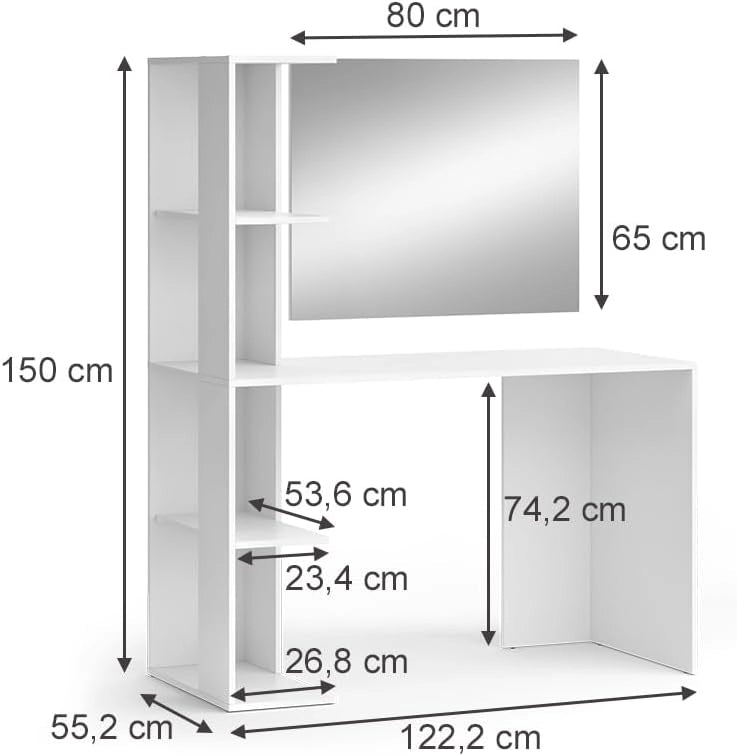 Vicco Tavolo da toilette Tower, Bianco, 122.2 cm con specchio, Superfici decorative per profumi e oggetti preferiti