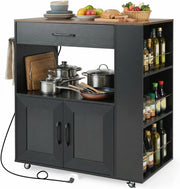 Carrello da cucina su ruote, isola da cucina con stazione di ricarica e piano di lavoro, carrello da portata mobile con cassetto, portaspezie, porta asciugamani, armadio da cucina 75 x 46 x