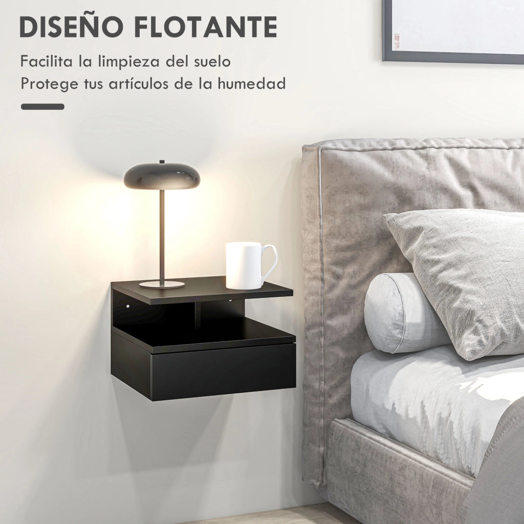 Comodino con cassetto e ripiano aperto ¨C zephmum ¨C 35x32x22,5 cm, nero