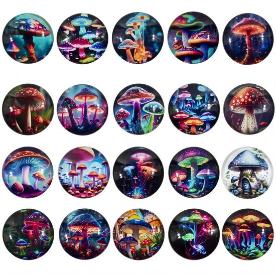 Set di magneti per frigorifero da 20 pezzi, magneti per frigorifero a forma di fungo, magneti in vetro colorati 3D per lavagne, whiteboard, calendari e armadietti