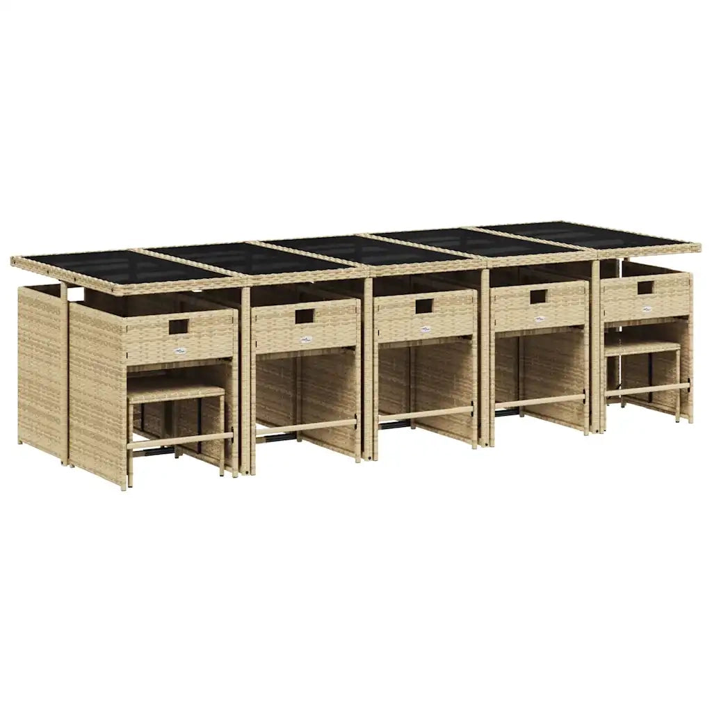 Set da Pranzo da Giardino 15 pz con Cuscini Beige in Polyrattan 3211174