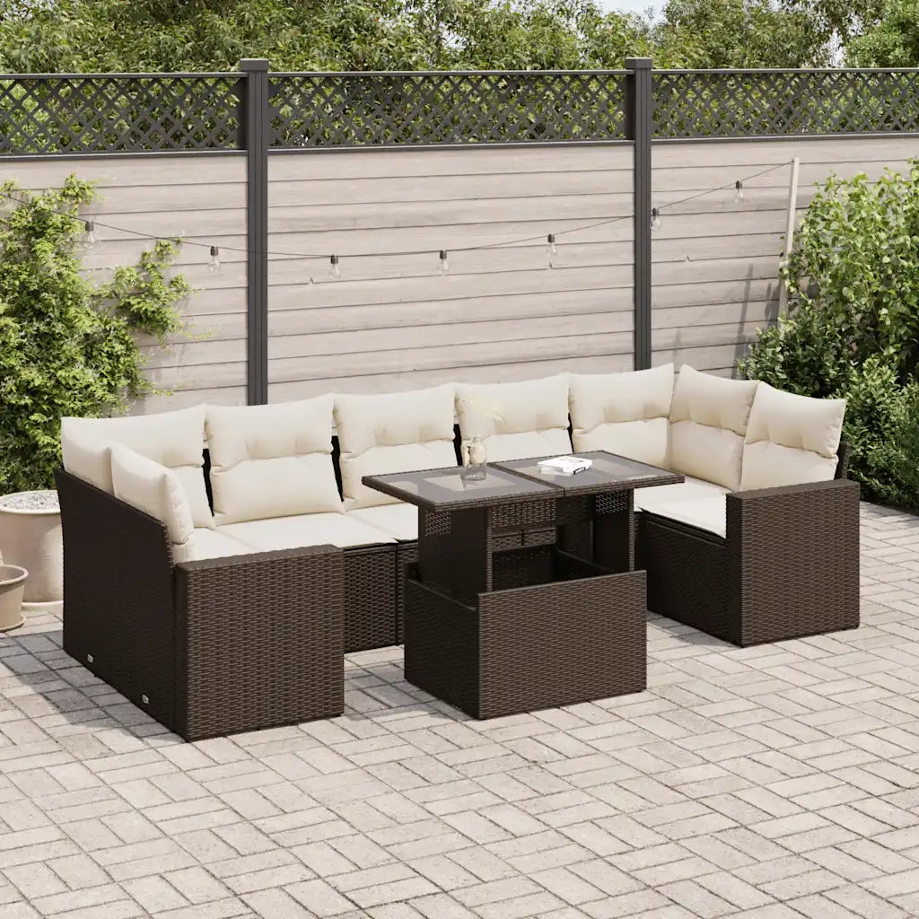 Set Divani da Giardino 8 pz con Cuscini Marrone in Polyrattan 3326284