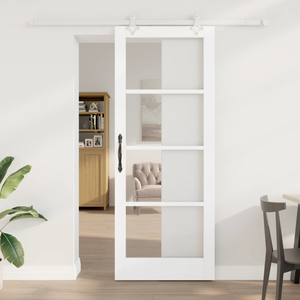 Set di Porte Scorrevoli  con Kit di Hardware Bianco 83x211 cm Legno Massello di Pino