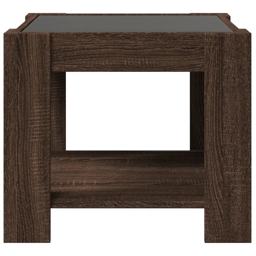 Tavolino Salotto con LED Rovere Marrone 53x53x45 cm Multistrato