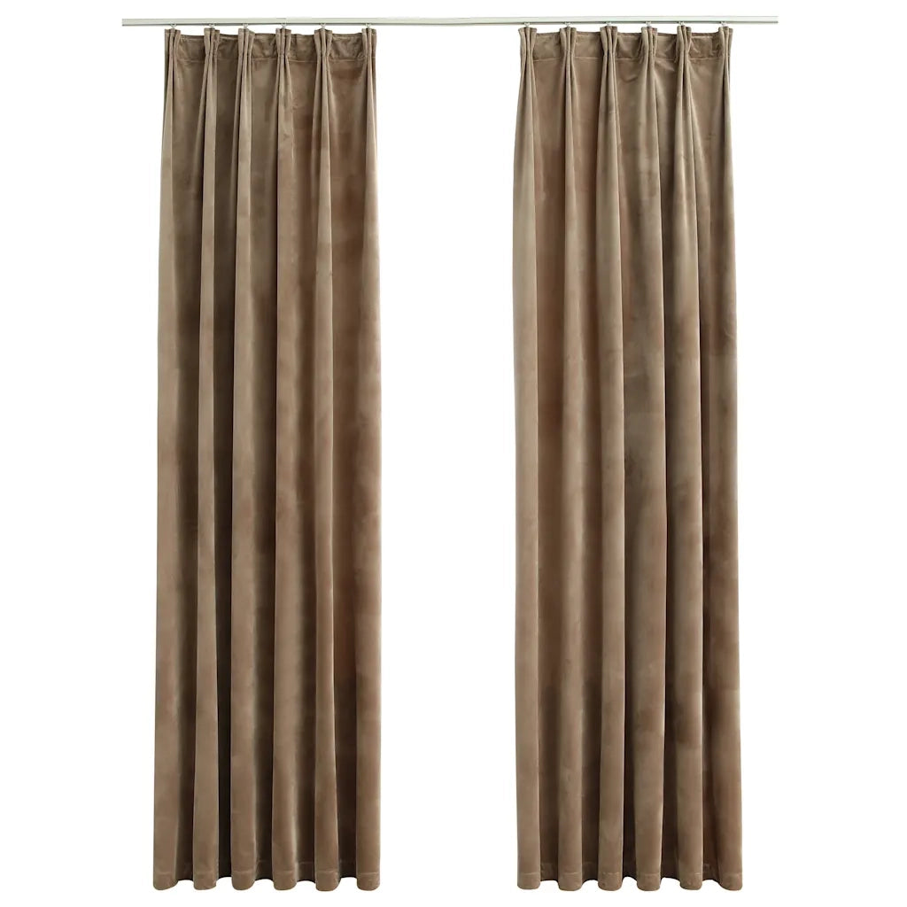 Tende Oscuranti | Tende Blackout con Ganci 2 pz Beige in Velluto 140x245 cm