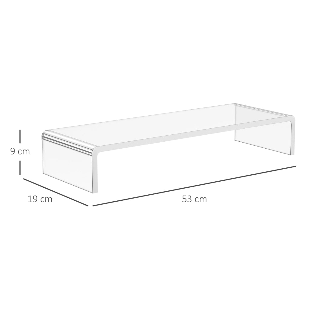 Supporto ergonomico in acrilico per monitor, compatibile con laptop, computer e notebook; trasparente, 53x19x9 cm.