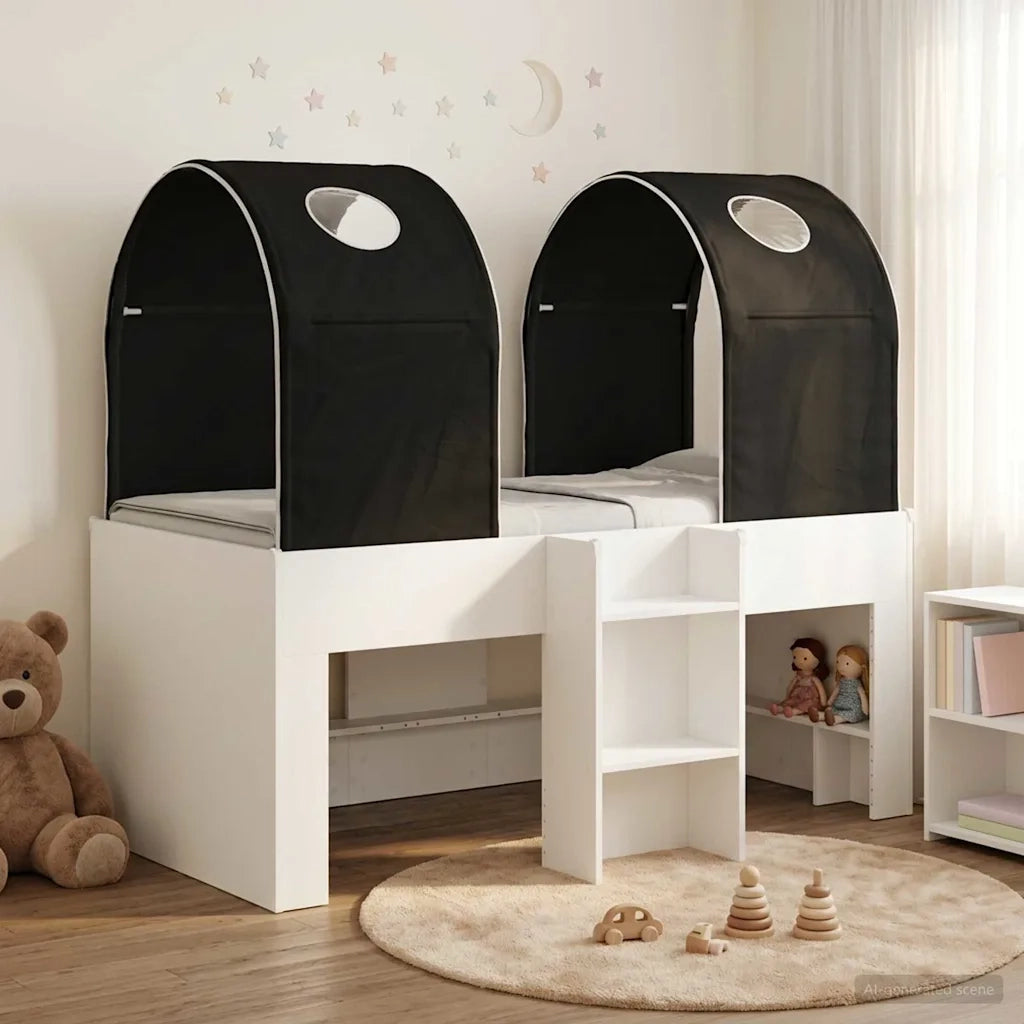 Letto con Tunnel 4 pcs Bianco e Nero Legno ingegnerizzato