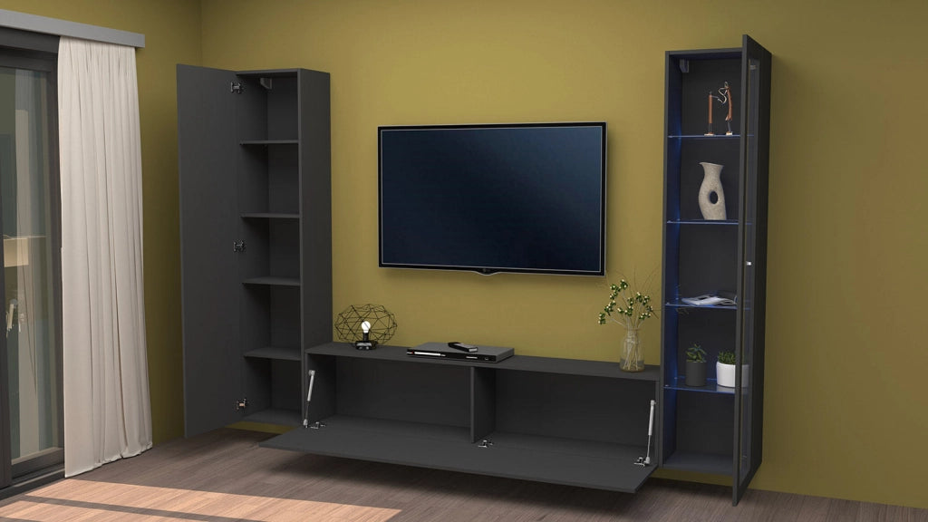 Parete Attrezzata Soggiorno 260x30x180 cm Maruska n°13 Grigio Antracite Opaco