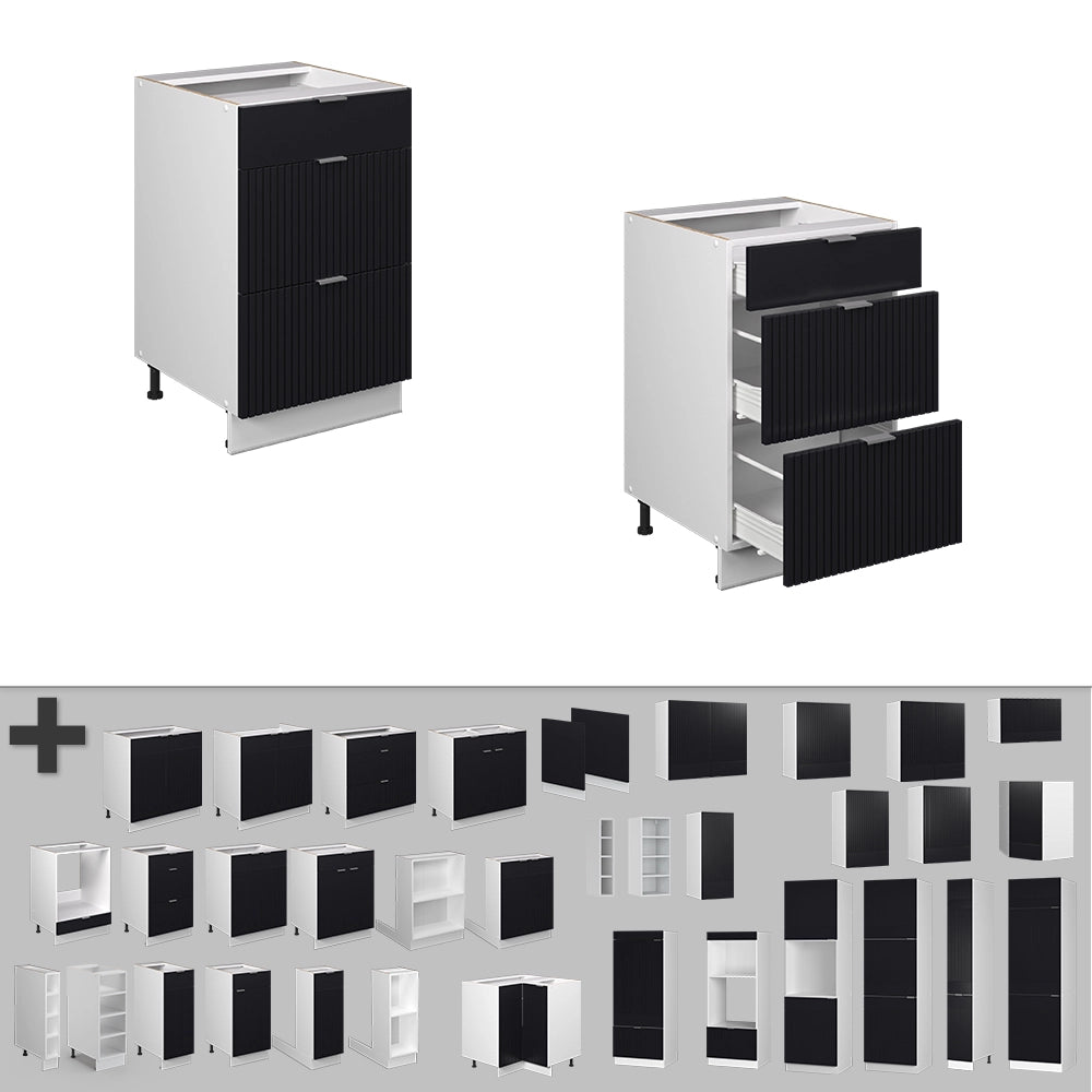 Mobiletto base per cucina Fame-Line Nero rigato/Bianco 50 cm senza piano di lavoro Vicco