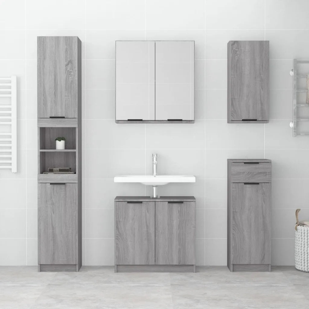 Armadietto a Specchio da Bagno-Mobile bagno con specchio Grigio Sonoma 64x20x67 cm