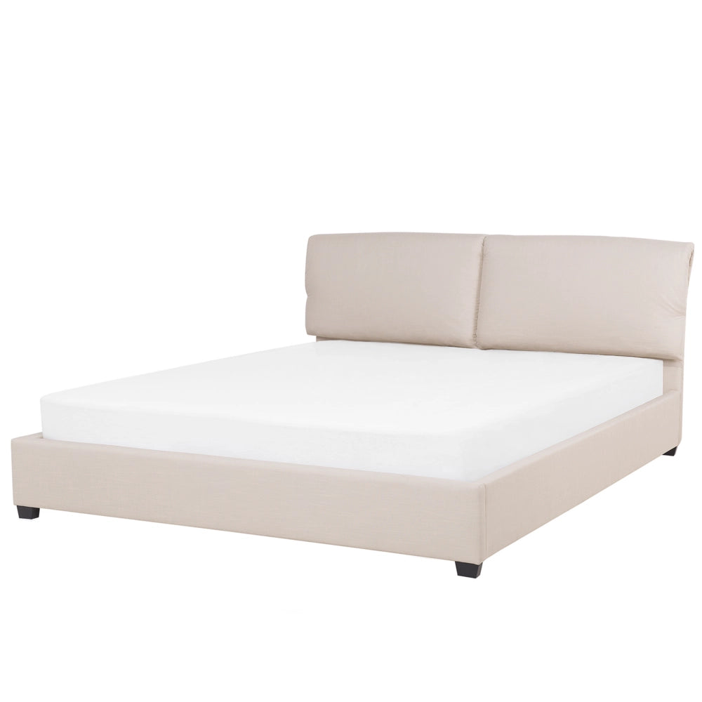 Letto Imbottito di colore Beige Effetto Lino a Doghe Gambe in Legno 180 x 200 cm matrimoniale