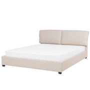 Letto Imbottito di colore Beige Effetto Lino a Doghe Gambe in Legno 180 x 200 cm matrimoniale