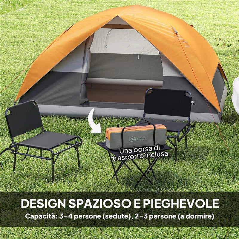 TENDA DA CAMPEGGIO PER 3 PERSONE IMPERMEABILE CON TASCHE GANCIO PER LANTERNA E BORSA DI TRASPORTO ARANCIONE