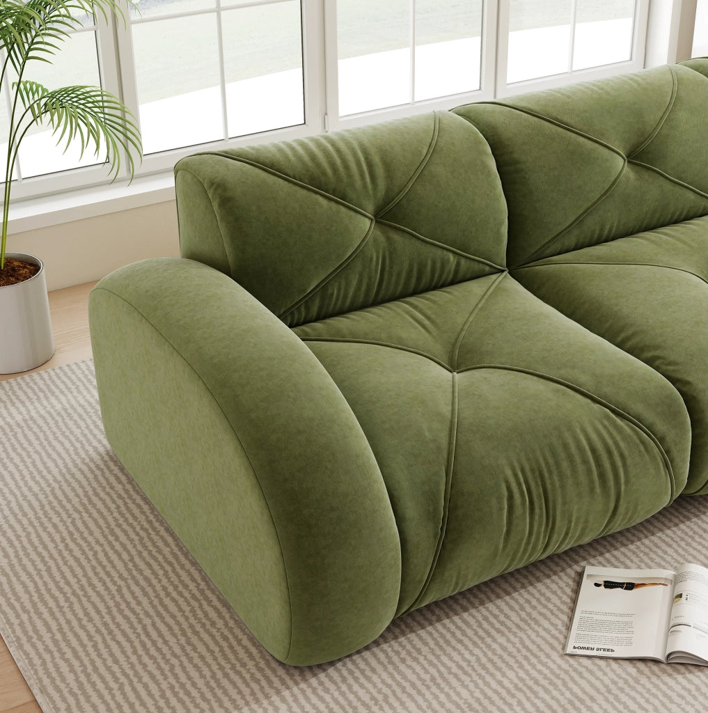 Divano modulare senza telaio in chenille verde