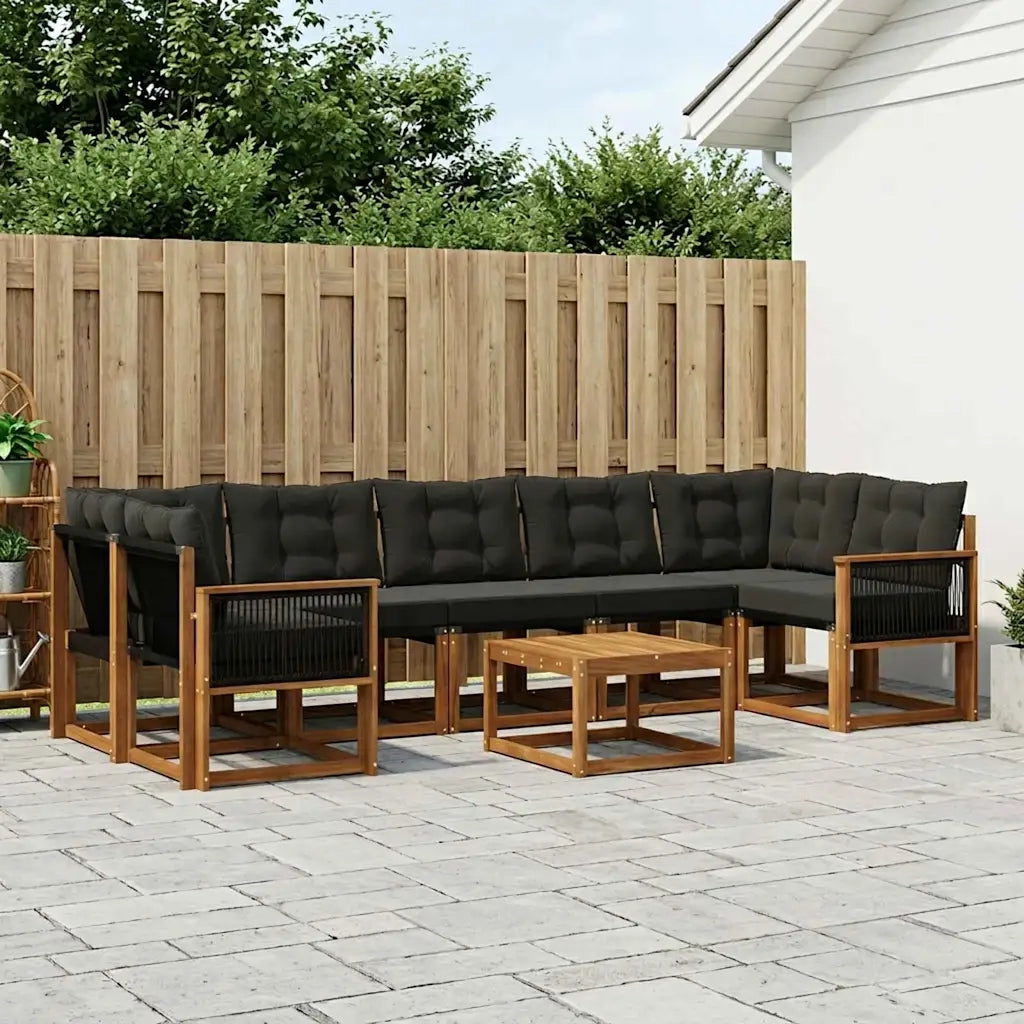 Set di divani da esterno con cuscino 8 pcs Naturale e Nero 3381840
